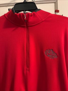 Nike Men's Red Half-Zip Sweater with Embroidered Logo
